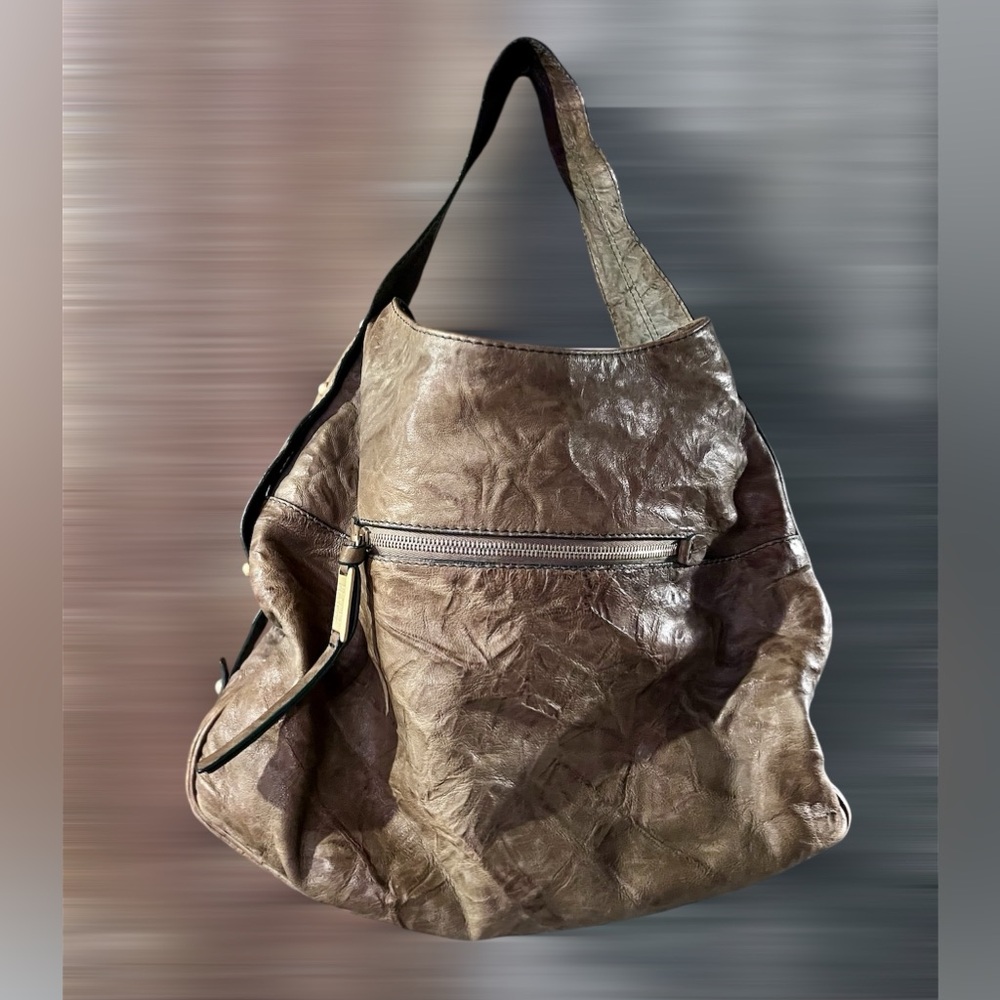 Stuart Weitzman Leather Tote Bag Vintage Hobo Satchel Green Gold Stud Detail EUC